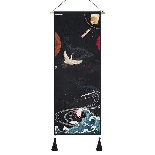 Kakemono Japonais Traditionnel Zen aux Symboles Nippons