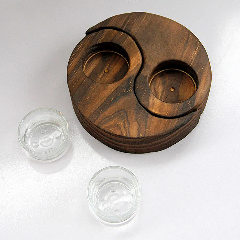 Porte Bougie Yin Yang en Bois pour Autel Spirituel