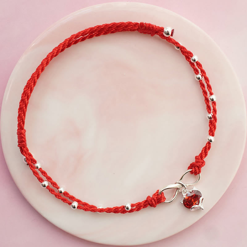Bracelet de Cheville Spirituel Fil Rouge Cœur Infini (Ajustable)