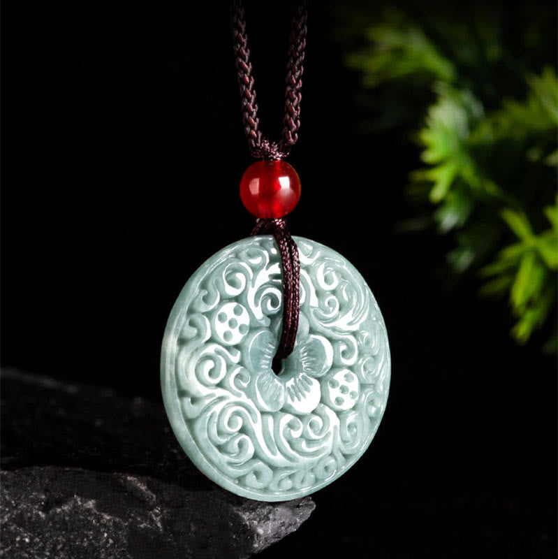 Pendentif Fleur de Jade Vert, Boucle de Paix & Harmonie