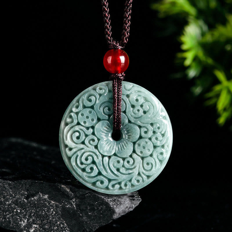 Pendentif Fleur de Jade Vert, Boucle de Paix & Harmonie