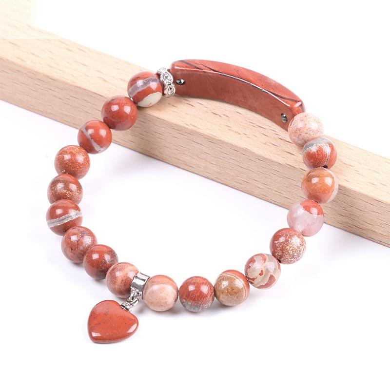 Bracelet en Améthyste Naturelle Forme Cœur 8 mm, Perles Artisanales