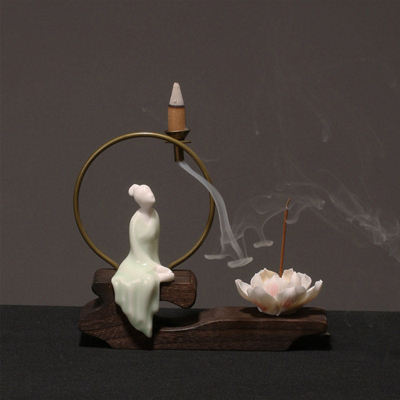 Brûleur d’Encens de Méditation en Céramique Lotus à Reflux