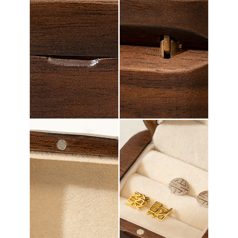 Boîte de rangement de bijoux en bois de noyer noir fait à la main rétro, boîte-cadeau en bois de feuille