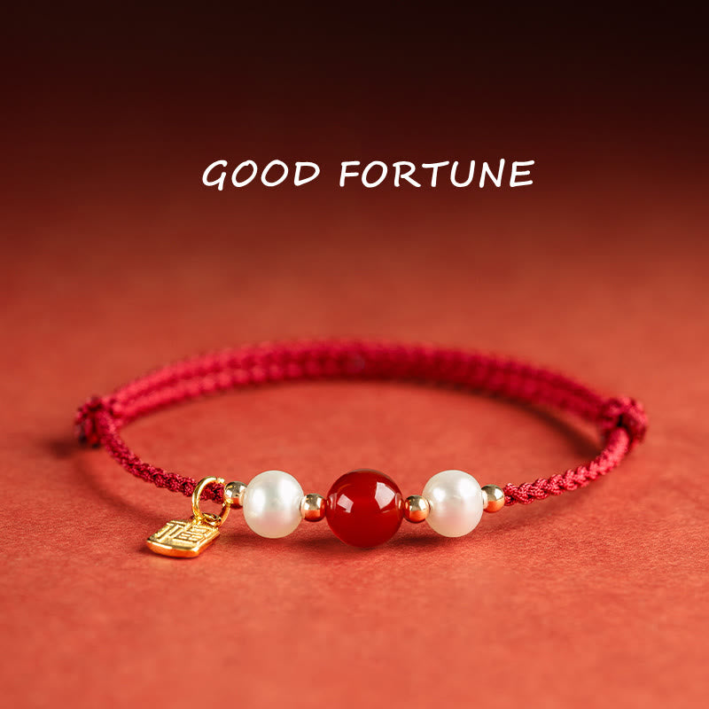 Bracelet Fil Rouge en Argent Sterling 925 avec Symbole Fu (福)