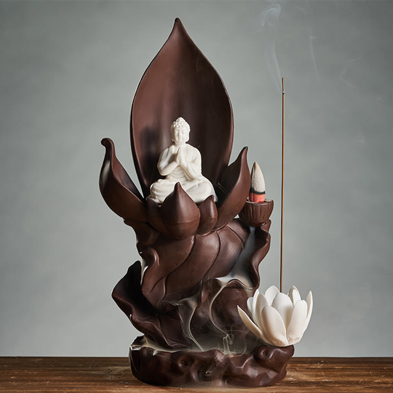 Brûleur d’Encens Bouddha Lotus en Argile Violet – Porte-Encens Zen & Méditation