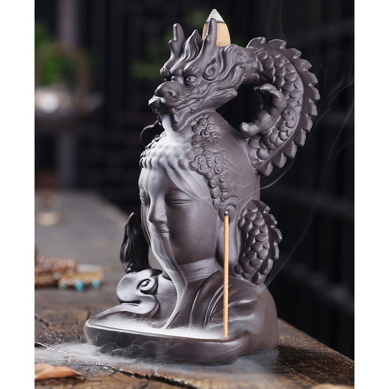 Porte-Encens Bouddha Dragon en Argile Pourpre 10,5 cm pour Méditation