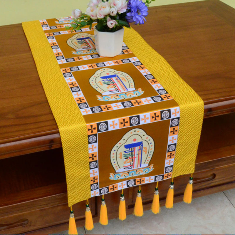 Tapis d’Autel de Méditation avec Vajra Tibétain et Symboles Auspicieux | 95 × 33 cm