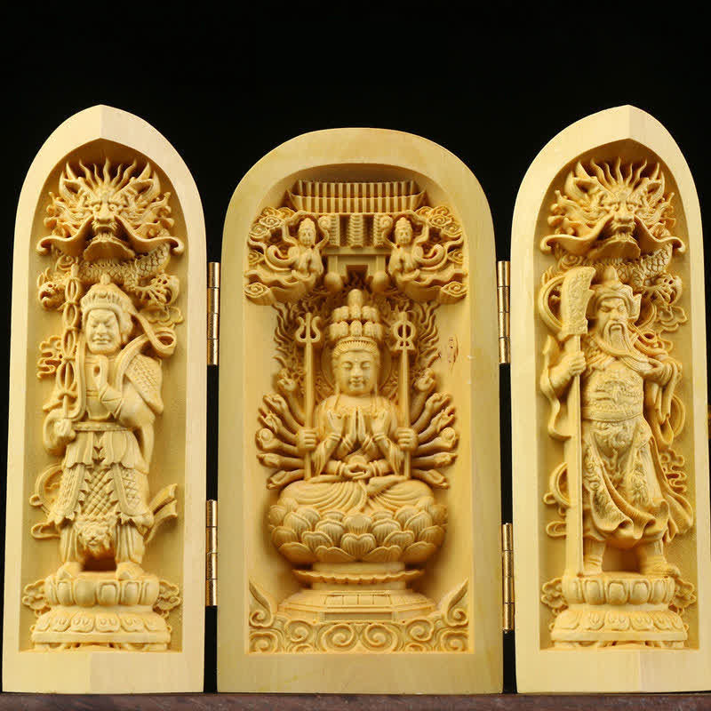 Autel Spirituel Sculpté en Bois de Buis pour Méditation et Prière