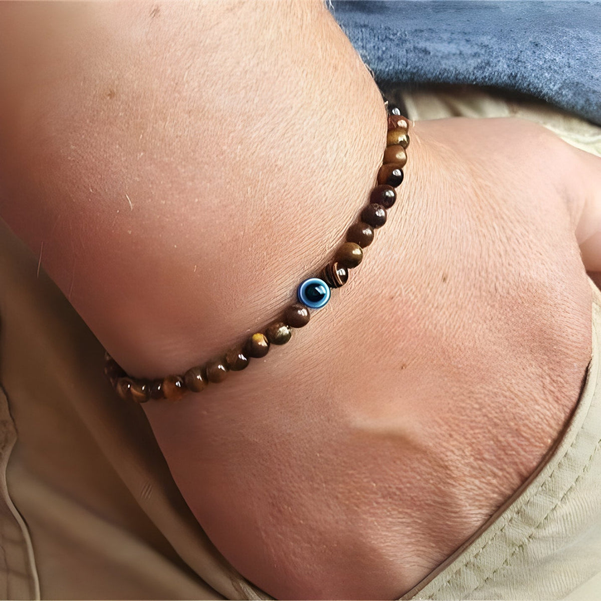 Bracelet en Onyx Noir & Symbole du Mauvais Œil (Perles 4 mm)