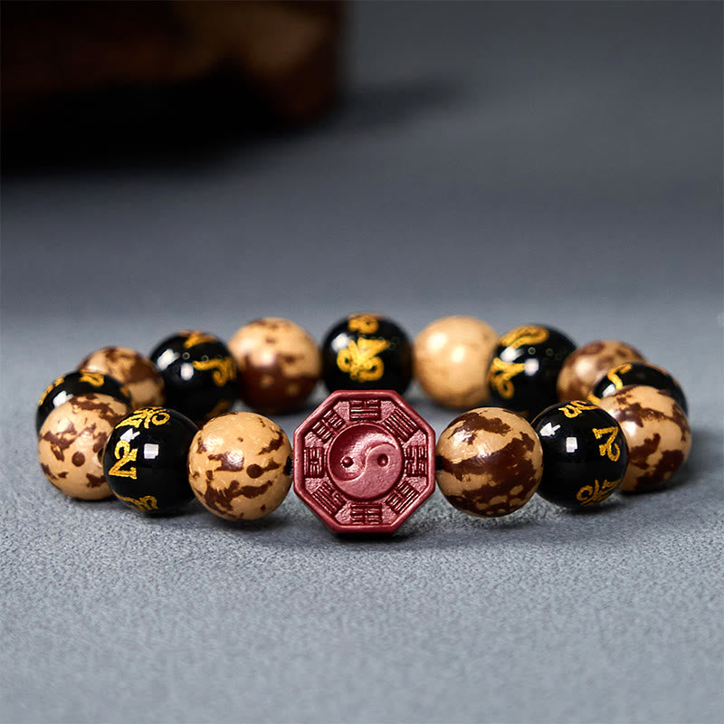 Bracelet Bodhi Gravé Mantra 12 mm avec Cinabre