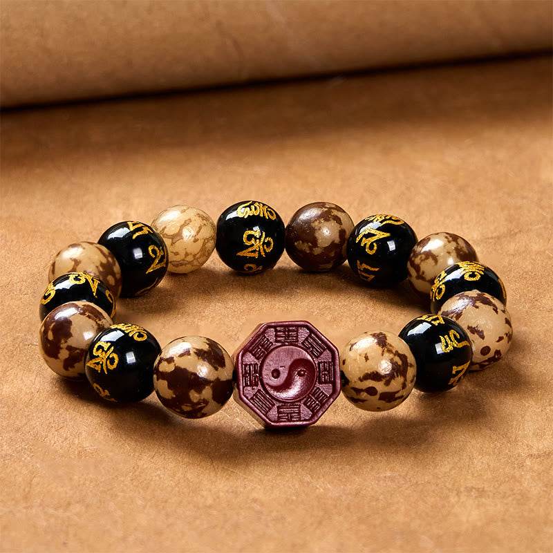 Bracelet Bodhi Gravé Mantra 12 mm avec Cinabre