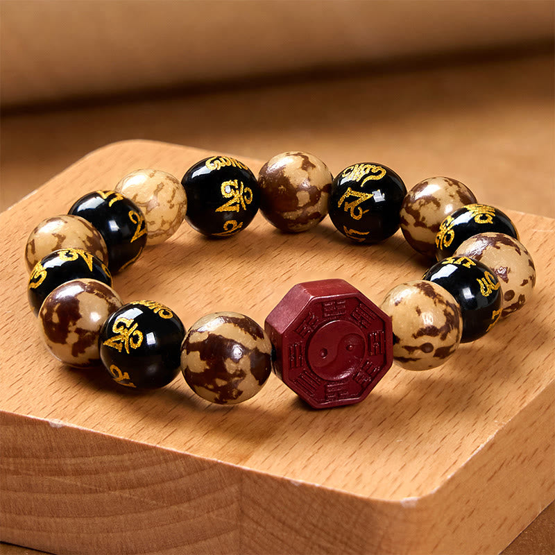 Bracelet Bodhi Gravé Mantra 12 mm avec Cinabre