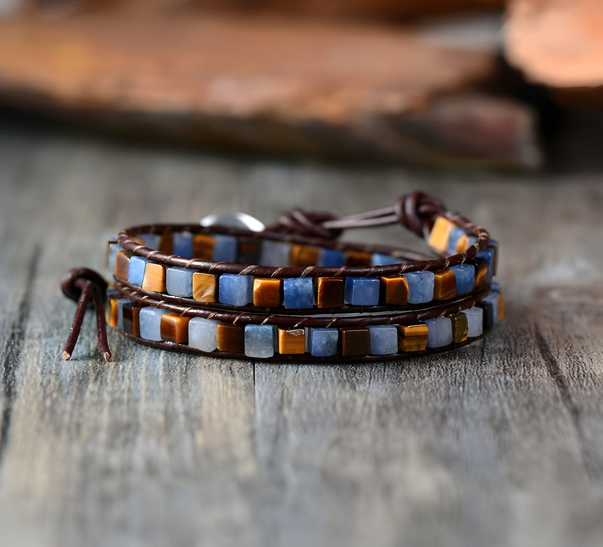 Bracelet Double Tour « Vie Colorée » en Pierres Naturelles & Cuir