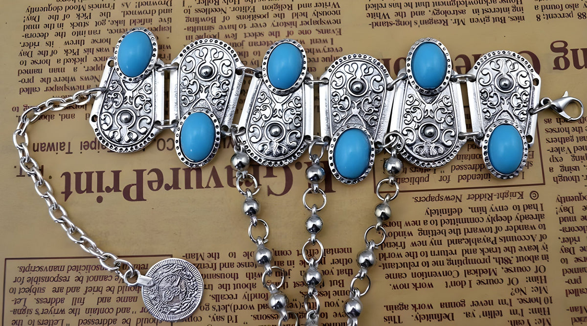 Chaîne de Main Bohème en Argent Vintage avec Fleur & Pièce (Ajustable)