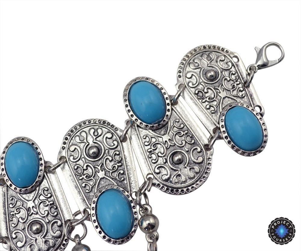 Chaîne de Main Bohème en Argent Vintage avec Fleur & Pièce (Ajustable)