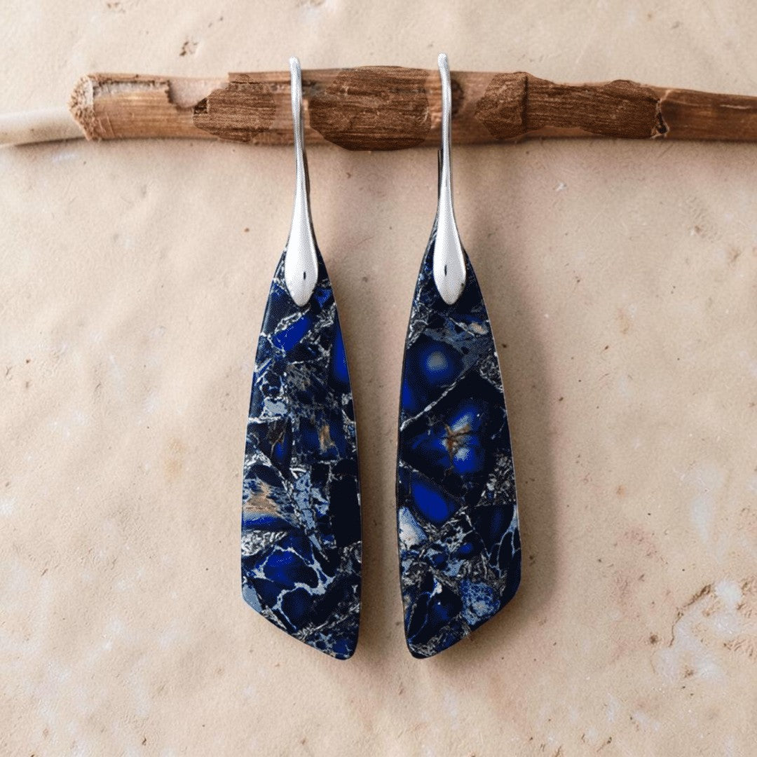 Boucles d'Oreilles Pendantes en Jaspe Bleu