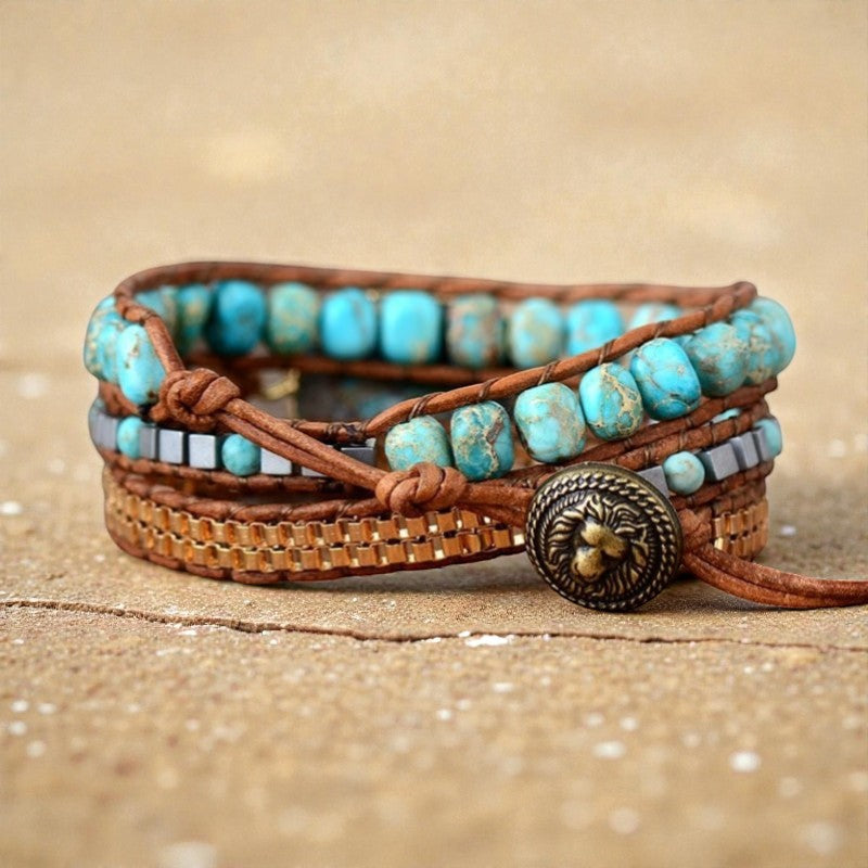 Bracelet Wrap Énergie Apaisante en Turquoise