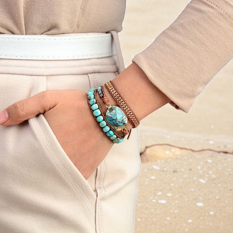 Bracelet Wrap Énergie Apaisante en Turquoise