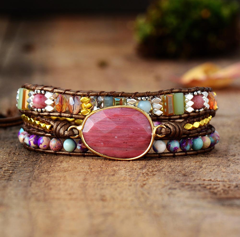 Bracelet Wrap Guérison du Coeur en Rhodochrosite
