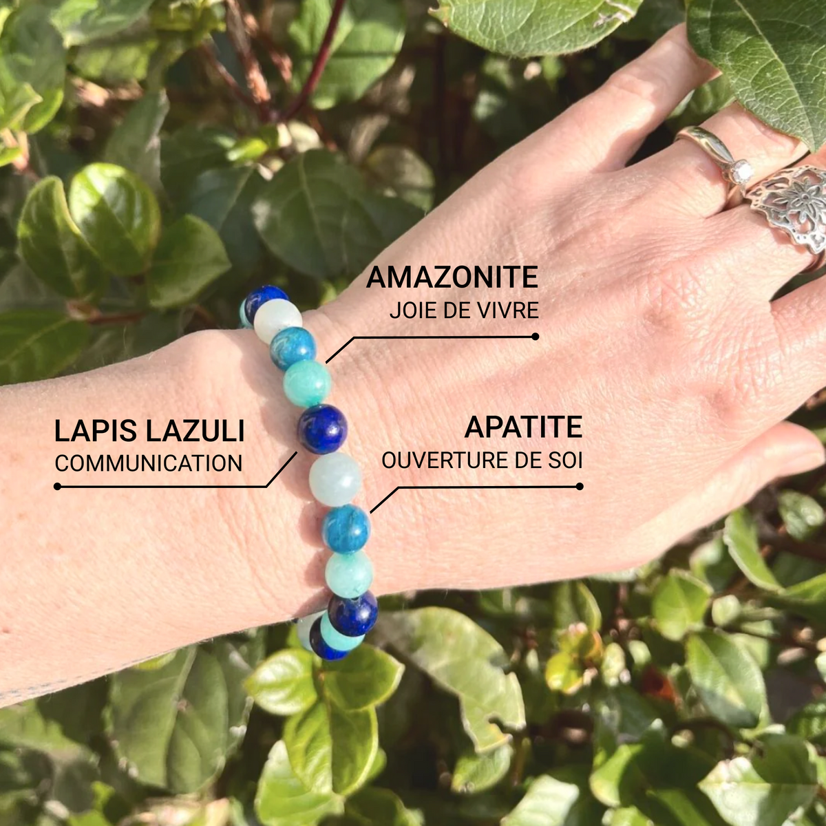 Bracelet Océan en Amazonite, Lapis Lazuli, Aigue-Marine & Apatite
