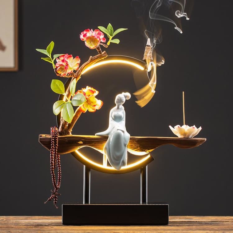 Brûleur d’Encens “Tranquillité Lumineux” – Support Élégant avec Illumination LED pour Encens Cônes & Bâtons