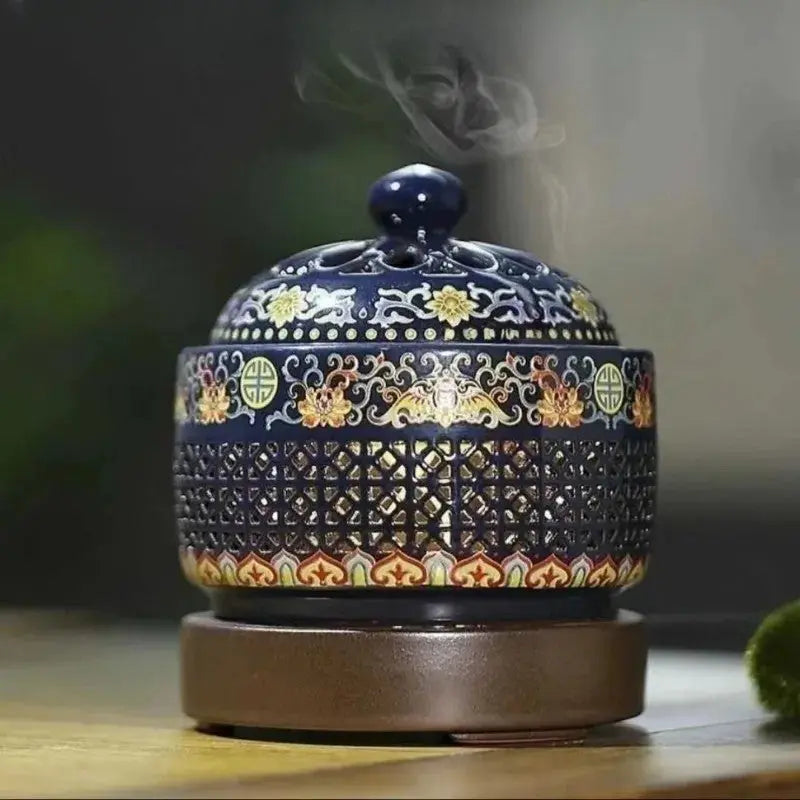 Brûleur Électrique d’Encens Émaillé Bleu, Diffusion Poudre & Résine