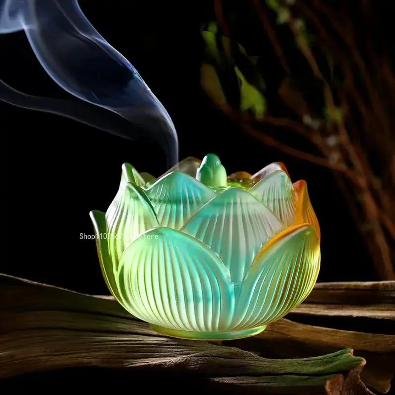 Brûleur d’Encens en Verre Lotus Dégradé, Élégance Lumineuse