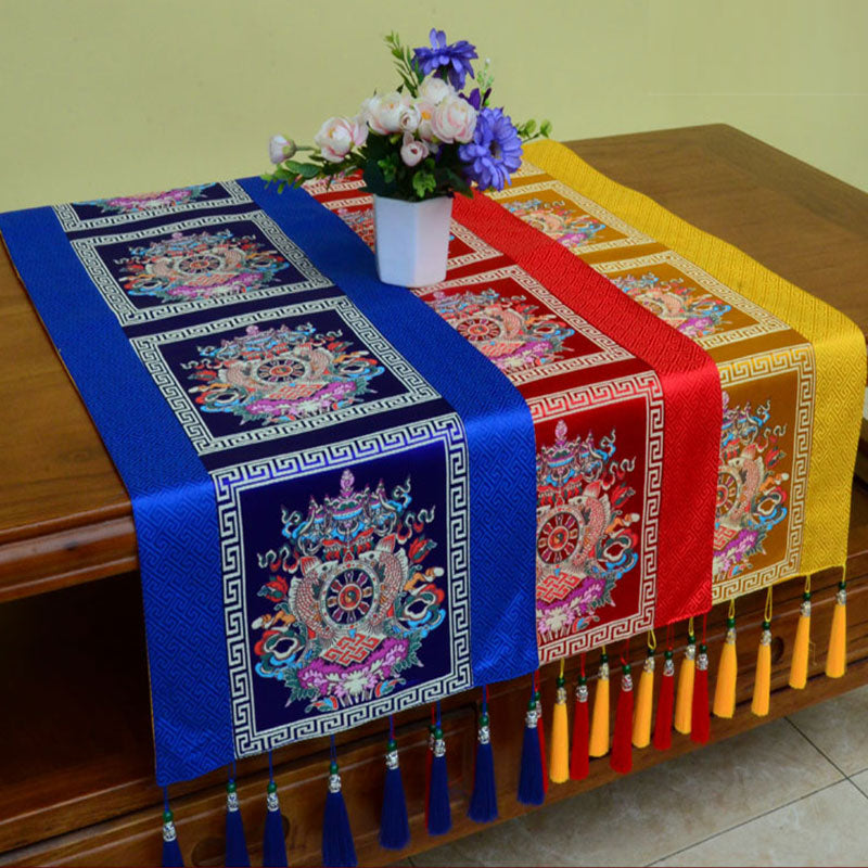 Tapis d’Autel de Méditation avec Vajra Tibétain et Symboles Auspicieux | 95 × 33 cm
