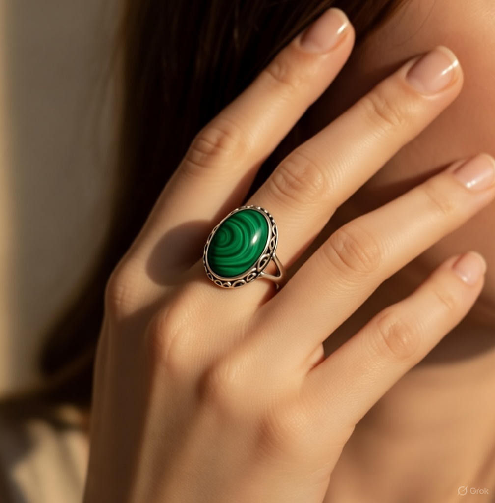 Bague “Purification & Harmonie” en Malachite – Équilibre Naturel & Élégance Minérale