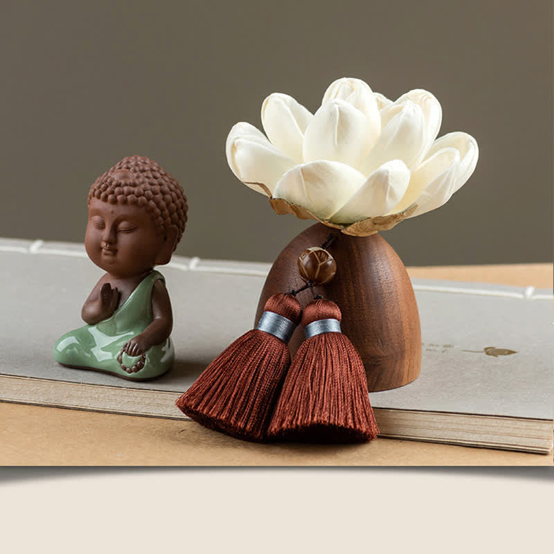Statue Bouddha en Bois de Pêcher Noir 5,4 cm | Décoration Zen Fleur