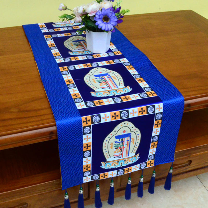 Tapis d’Autel de Méditation avec Vajra Tibétain et Symboles Auspicieux | 95 × 33 cm