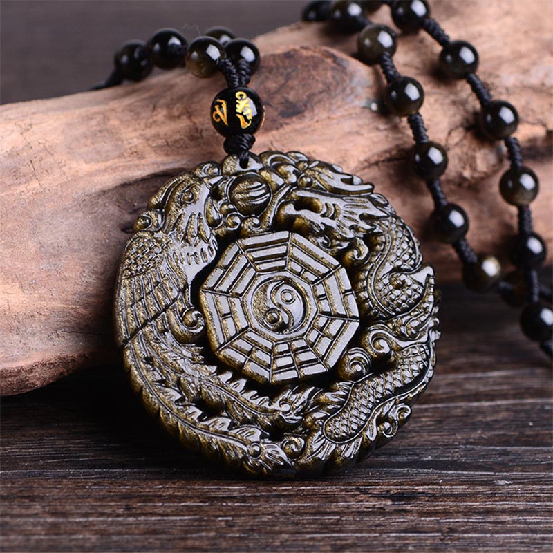Collier Yin Yang en Obsidienne Dorée Naturelle