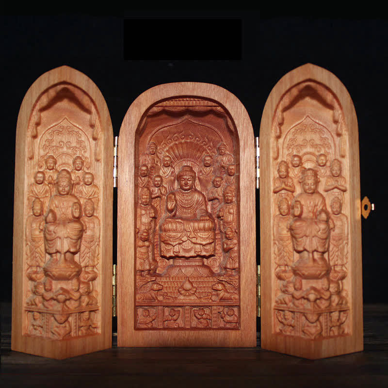 Autel de décoration pour la maison en bois de cerisier Bouddha Kwan Yin Avalokitesvara Compassion