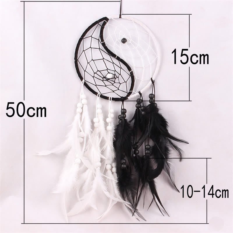 Attrape-rêves Yin Yang Filet circulaire avec plumes Décoration d'équilibre