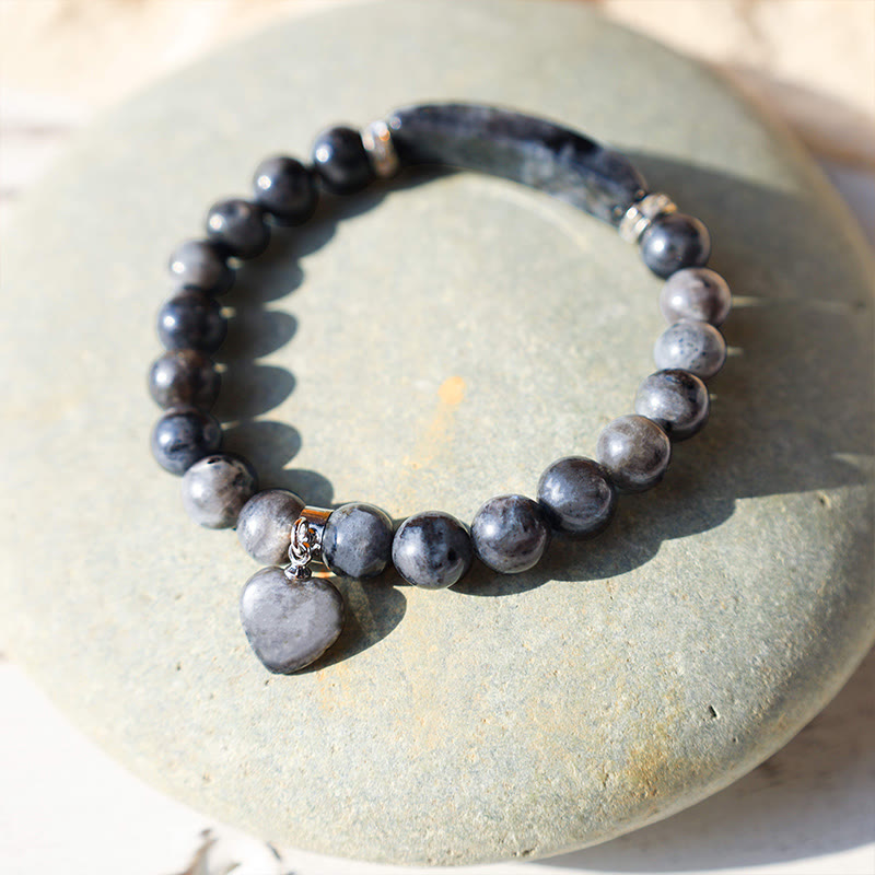 Bracelet en Améthyste Naturelle Forme Cœur 8 mm, Perles Artisanales