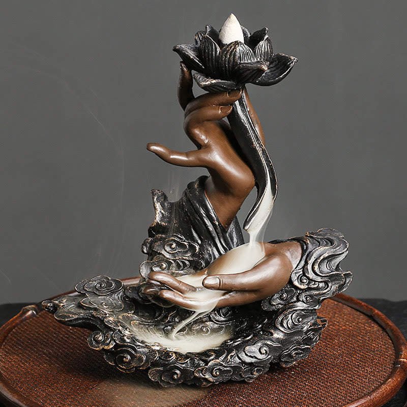 Brûleur d’Encens Lotus & Bouddha en Résine – Backflow & Décoration Zen