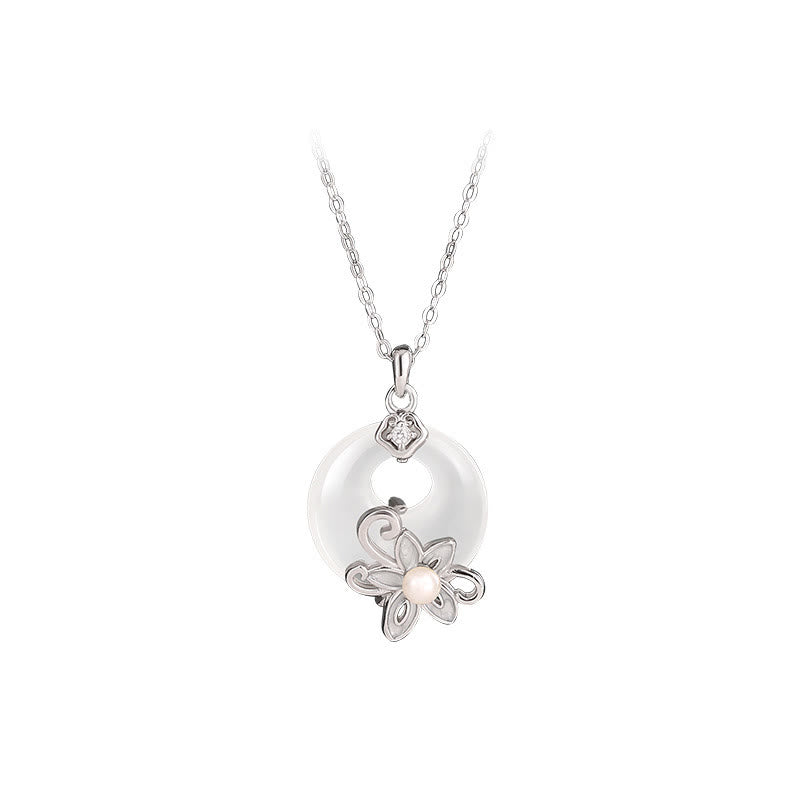 Collier Lotus en Calcédoine Naturelle & Argent Sterling 999