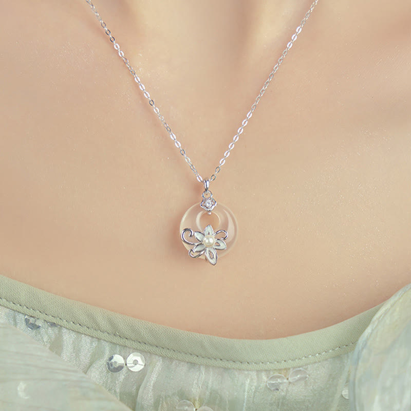 Collier Lotus en Calcédoine Naturelle & Argent Sterling 999