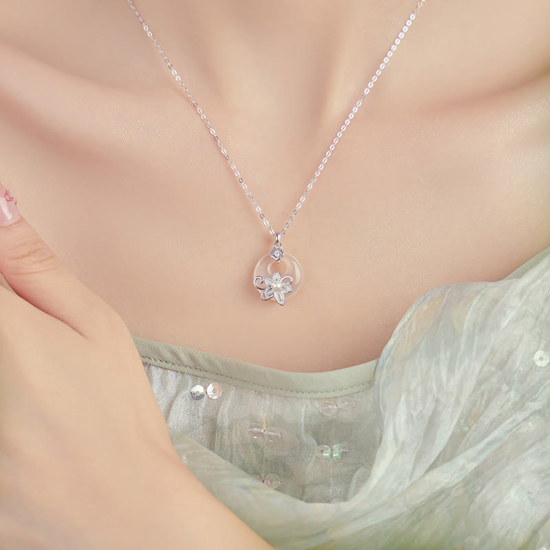 Collier Lotus en Calcédoine Naturelle & Argent Sterling 999