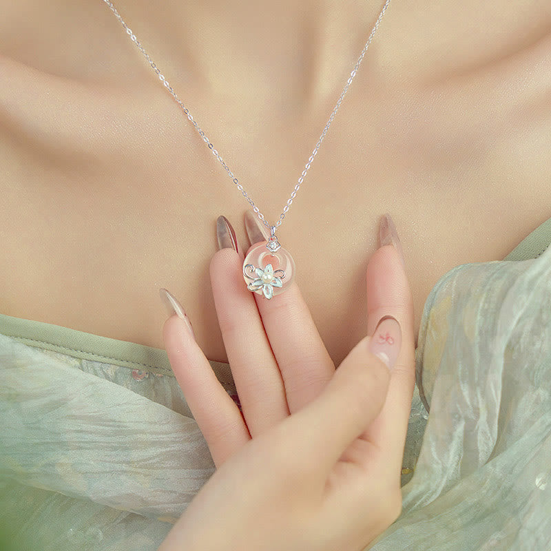 Collier Lotus en Calcédoine Naturelle & Argent Sterling 999