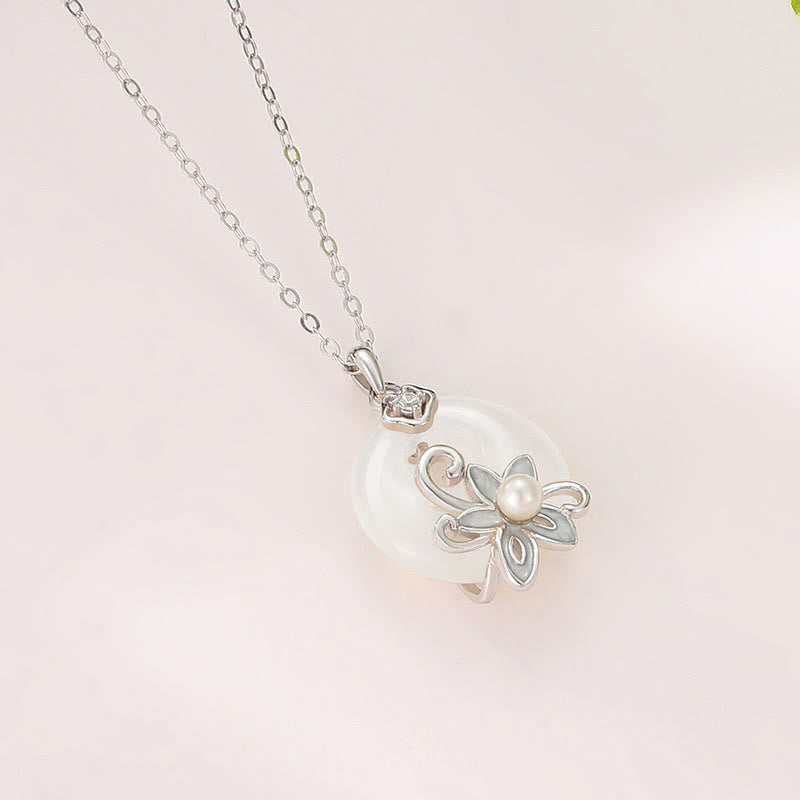 Collier Lotus en Calcédoine Naturelle & Argent Sterling 999
