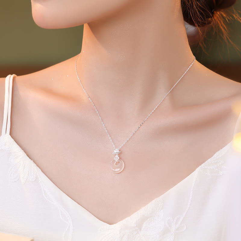 Collier Lotus en Calcédoine & Argent 925 – Symbole Fu