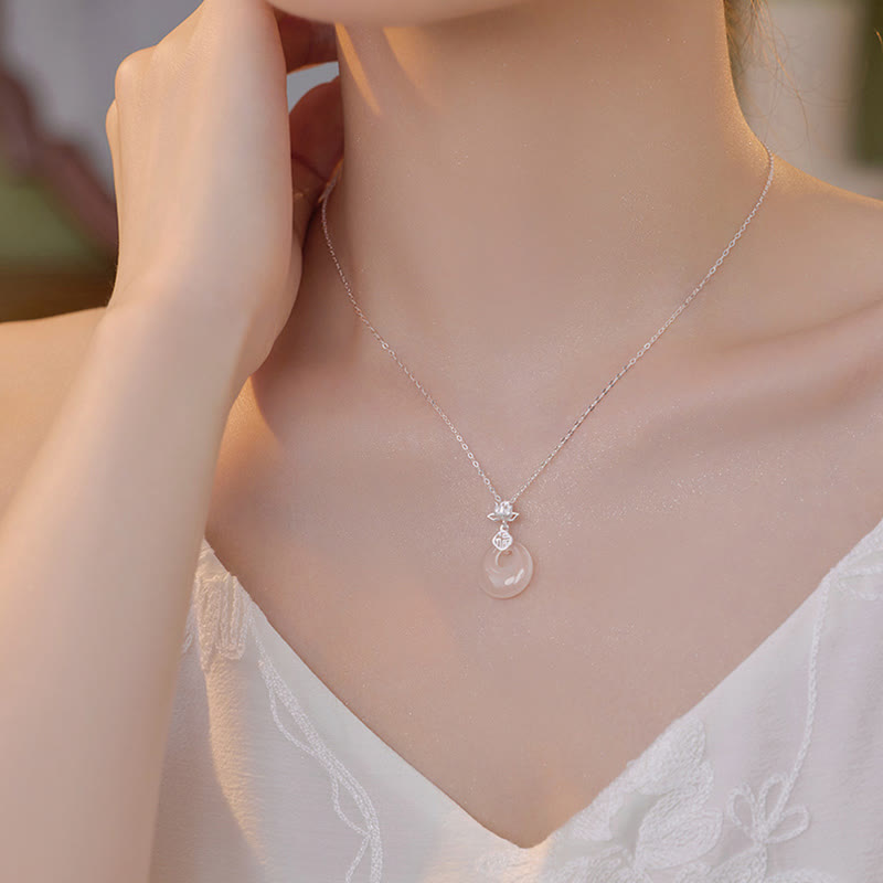 Collier Lotus en Calcédoine & Argent 925 – Symbole Fu