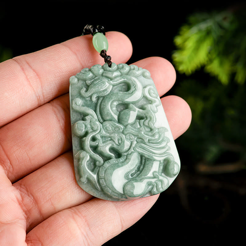 Collier Dragon du Zodiaque Chinois en Jade Naturel
