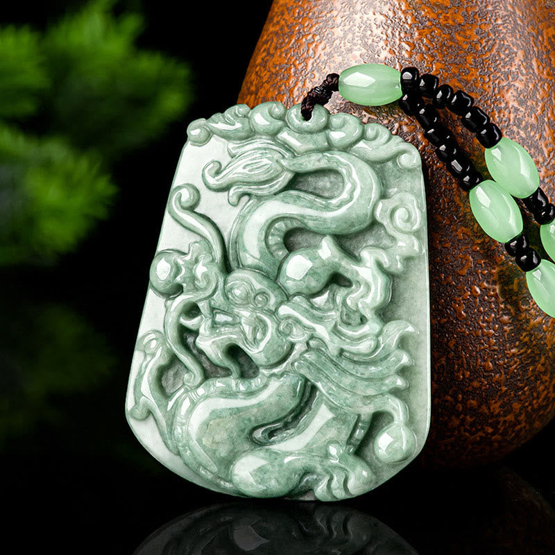 Collier Dragon du Zodiaque Chinois en Jade Naturel