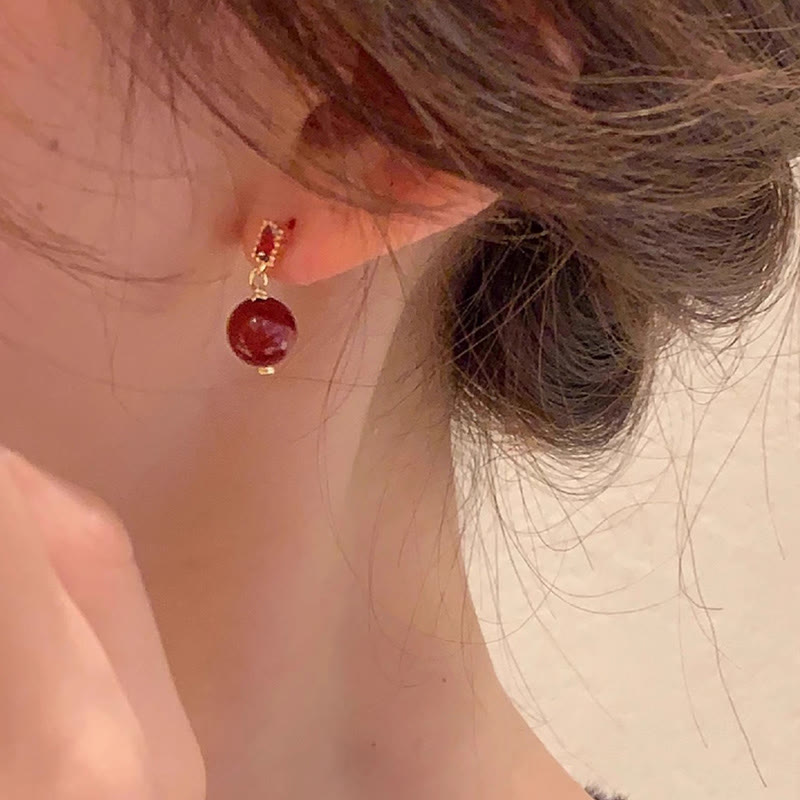 Boucles d’Oreilles en Cinabre Naturel 8 mm & Argent 925