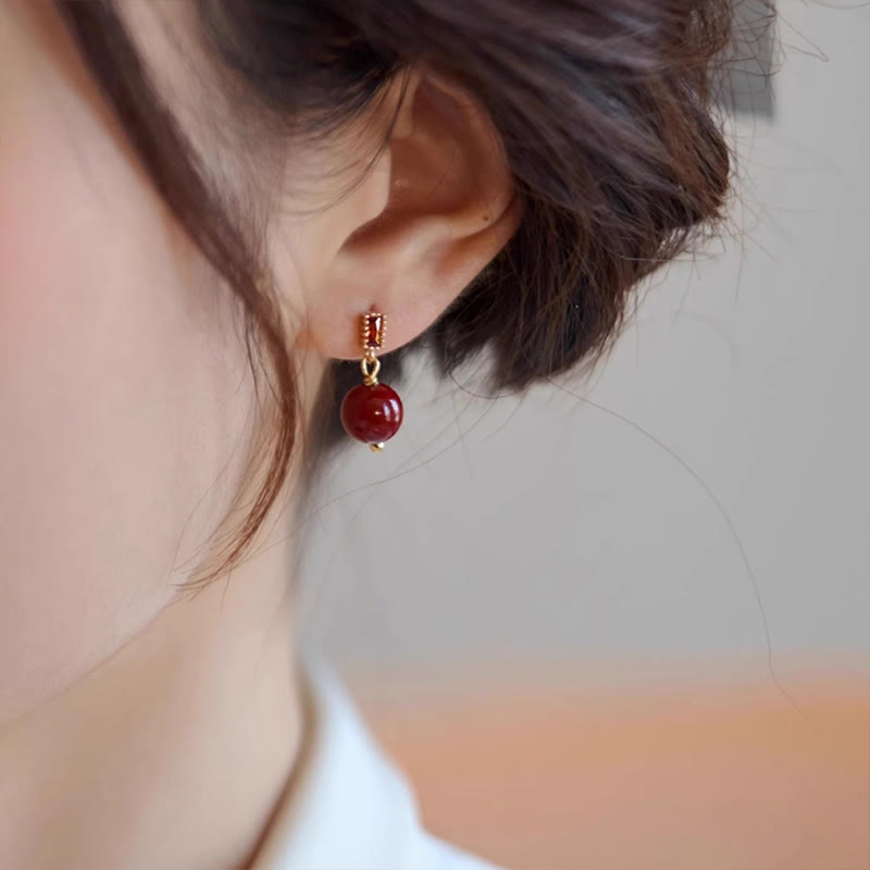 Boucles d’Oreilles en Cinabre Naturel 8 mm & Argent 925