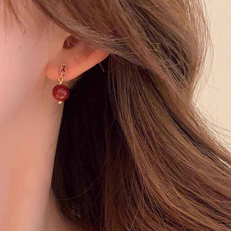 Boucles d’Oreilles en Cinabre Naturel 8 mm & Argent 925
