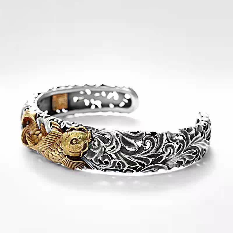 Bracelet Jonc Ajustable en Cuivre Motif Poisson Koï